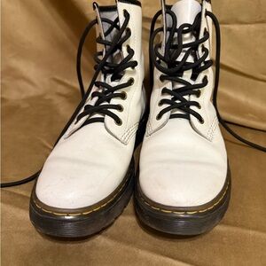 Doc Martins White Lace-Up Boots with Black Soles